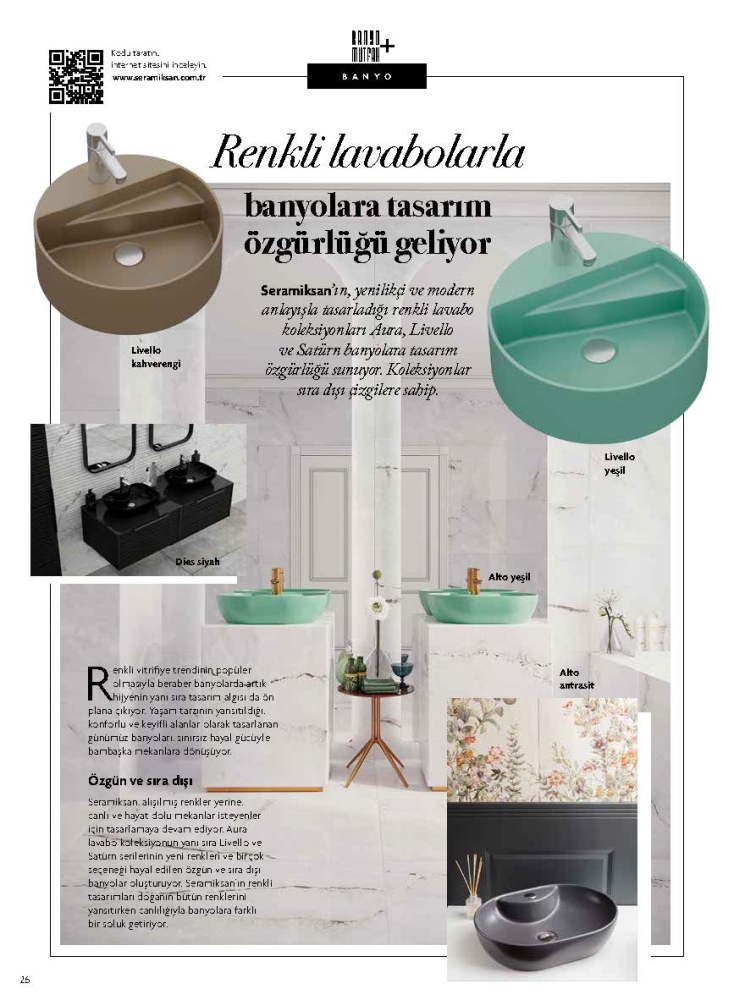 Banyo Mutfak Dergisi - Renkli Lavabolarla Banyolara Tasarım özgürlüğü